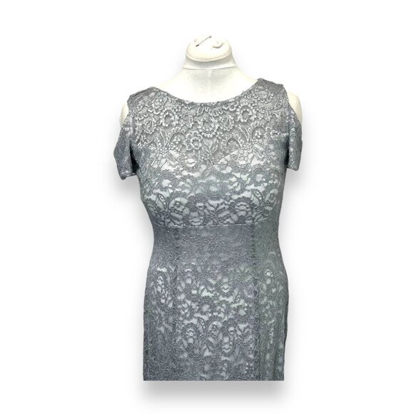 R&M Richards Womens Evening Gown Dress Size 8 Gray Lace Polyester & Spandex - Picture 2 of 13